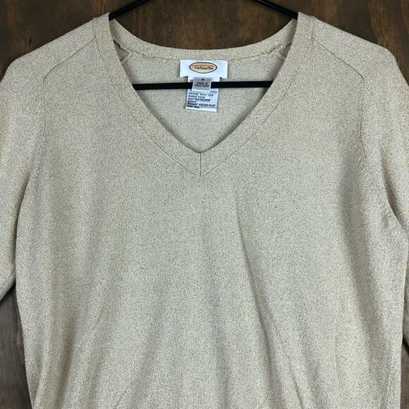Vintage Talbots Womens Sweater Metallic Gold Shimmer V Neck Long Sleeve Small - Picture 2 of 12